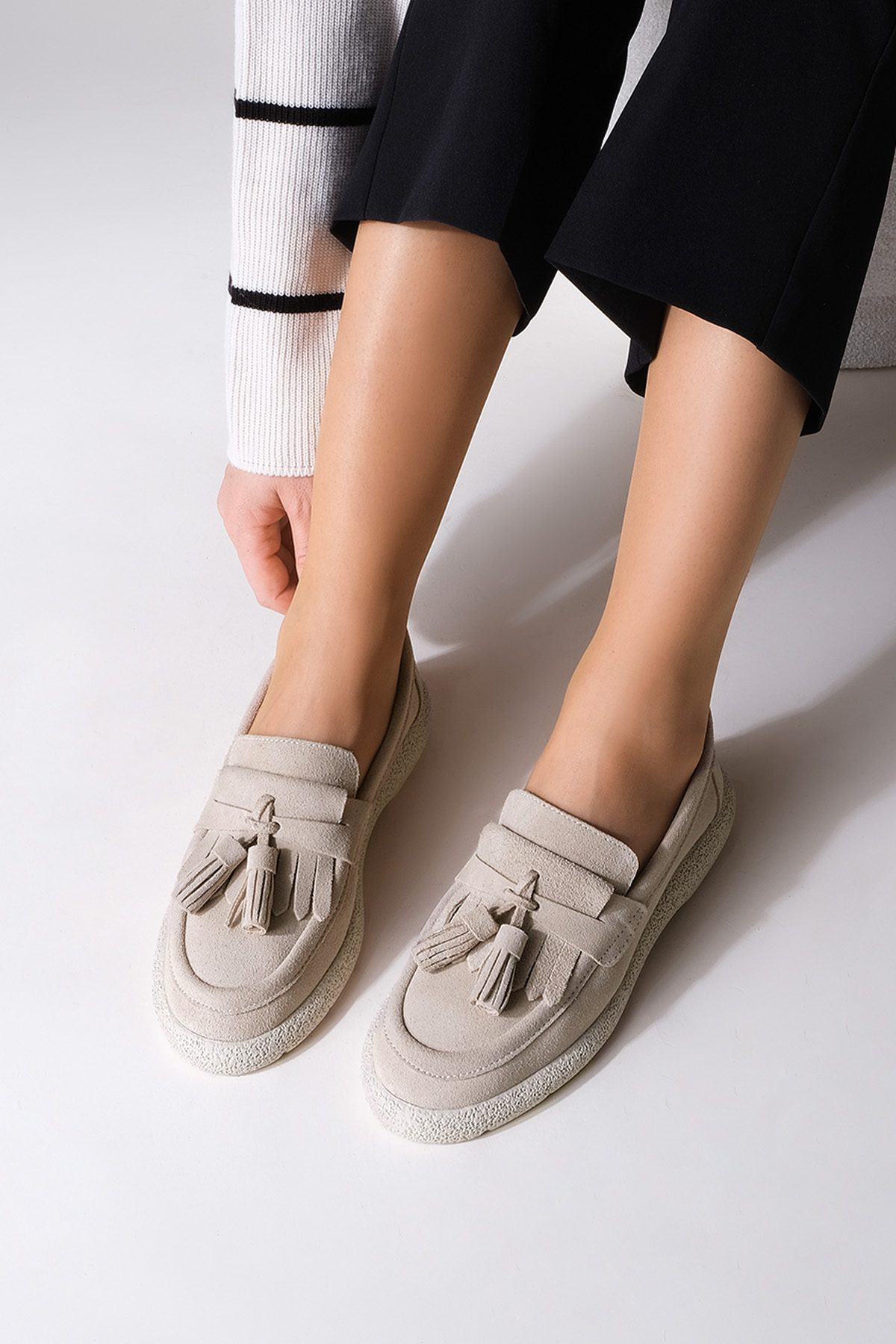 Marjin  Kadın Hakiki Deri Loafer Günlük Ayakkabı Suma Bej Süet - Görsel 6