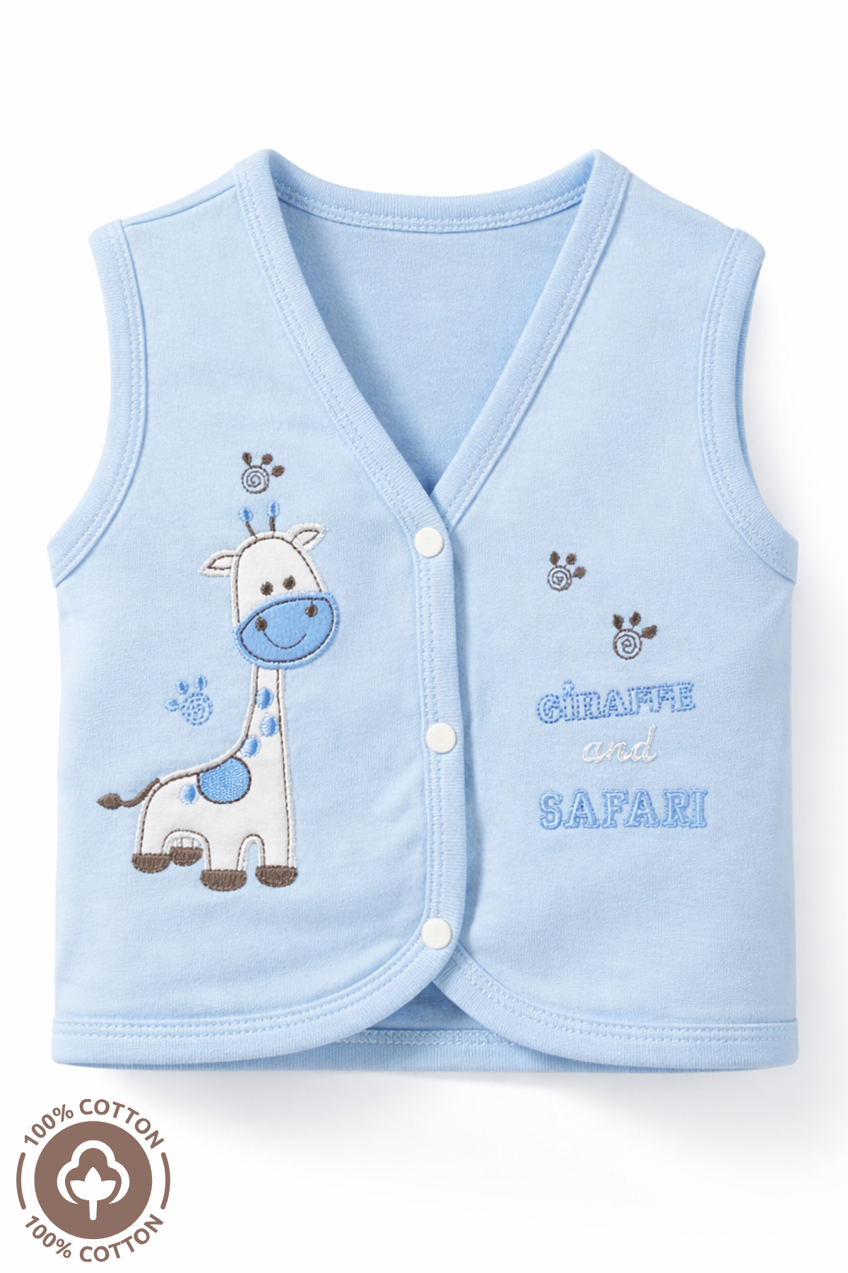 Miniel Unisex Bebek Zürafa Nakışlı Organik Pamuklu 3-6-9 Ay 2li Penye Bebek Yelek fotoğrafı 2 (önizleme)