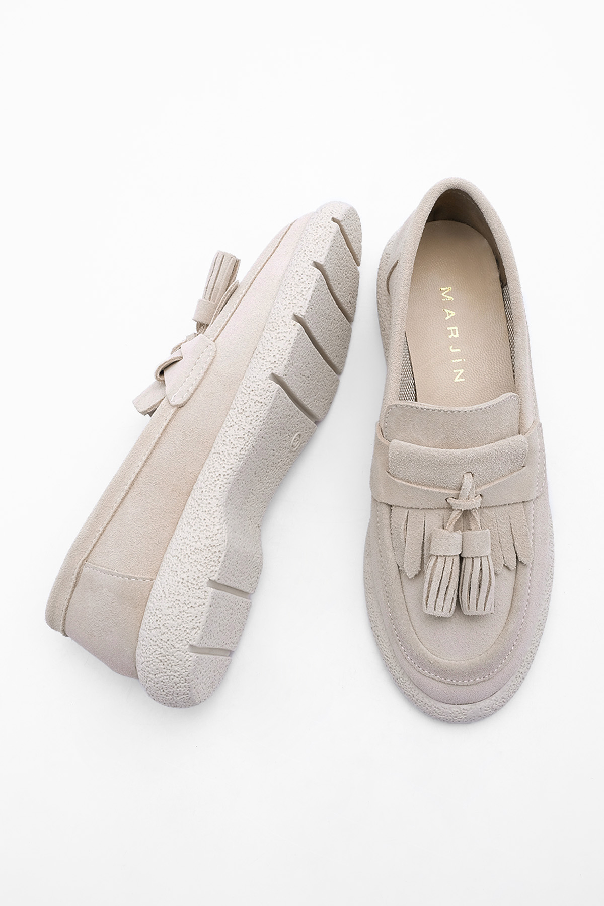 Marjin  Kadın Hakiki Deri Loafer Günlük Ayakkabı Suma Bej Süet - Görsel 8