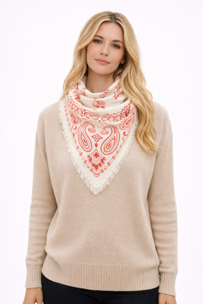 nehir eşarp Etnik Desen Kujten Model Püsküllü Omuz Fular Eşarp 100x100 Cm