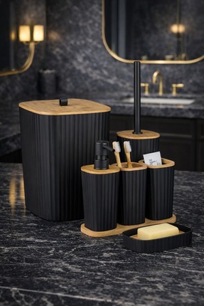 Okyanus Home Yapışkanlı Gerçek Bambu Siyah 6'lı Safir Banyo Seti