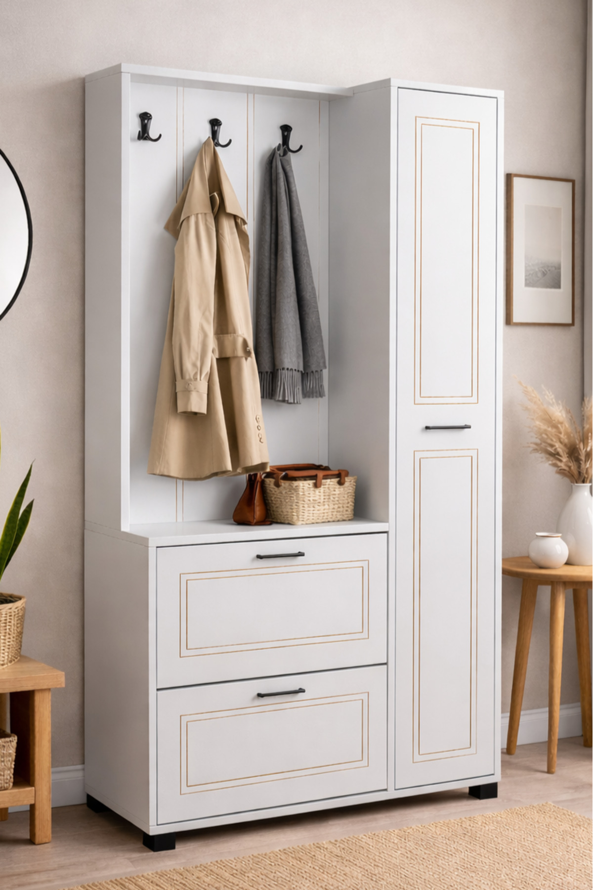 Milas Coat Rack with Falling Cover and Hanger - White