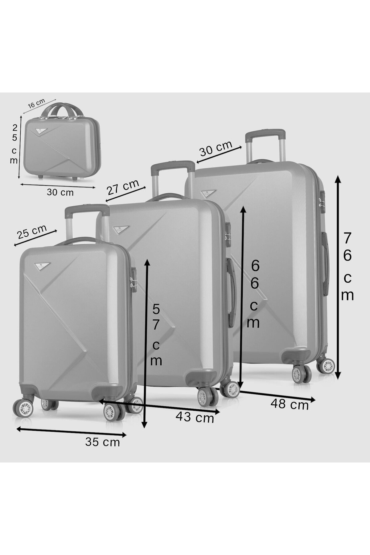 My Valice  Diamond Abs Kabin Orta Büyük Ve Makyaj Boy Siyah 4'lü Travel Valiz Seti - Görsel 5