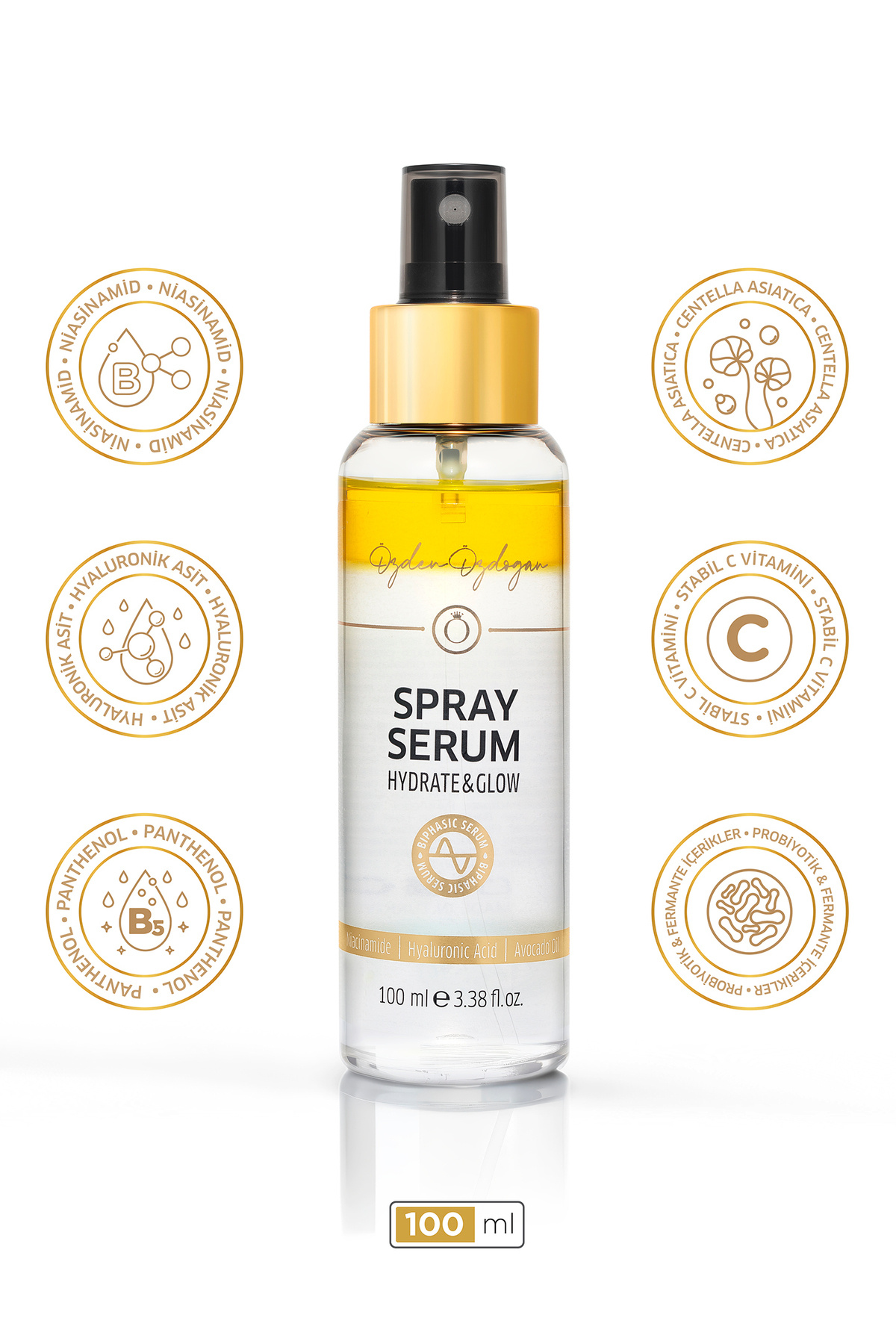 ÖZDEN ÖZDOĞAN سرم اسپری دو فاز مرطوب کننده و روشن کننده ۱۰۰ میلی لیتر — DUALPHASESPRAYSERUM