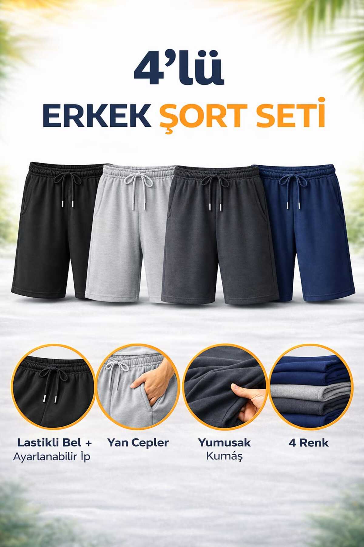 TREND ALİSSE  4 lü erkek SİYAH-FÜME-GRİ-LACİVERT bermuda spor rahat yazlık tatil şort