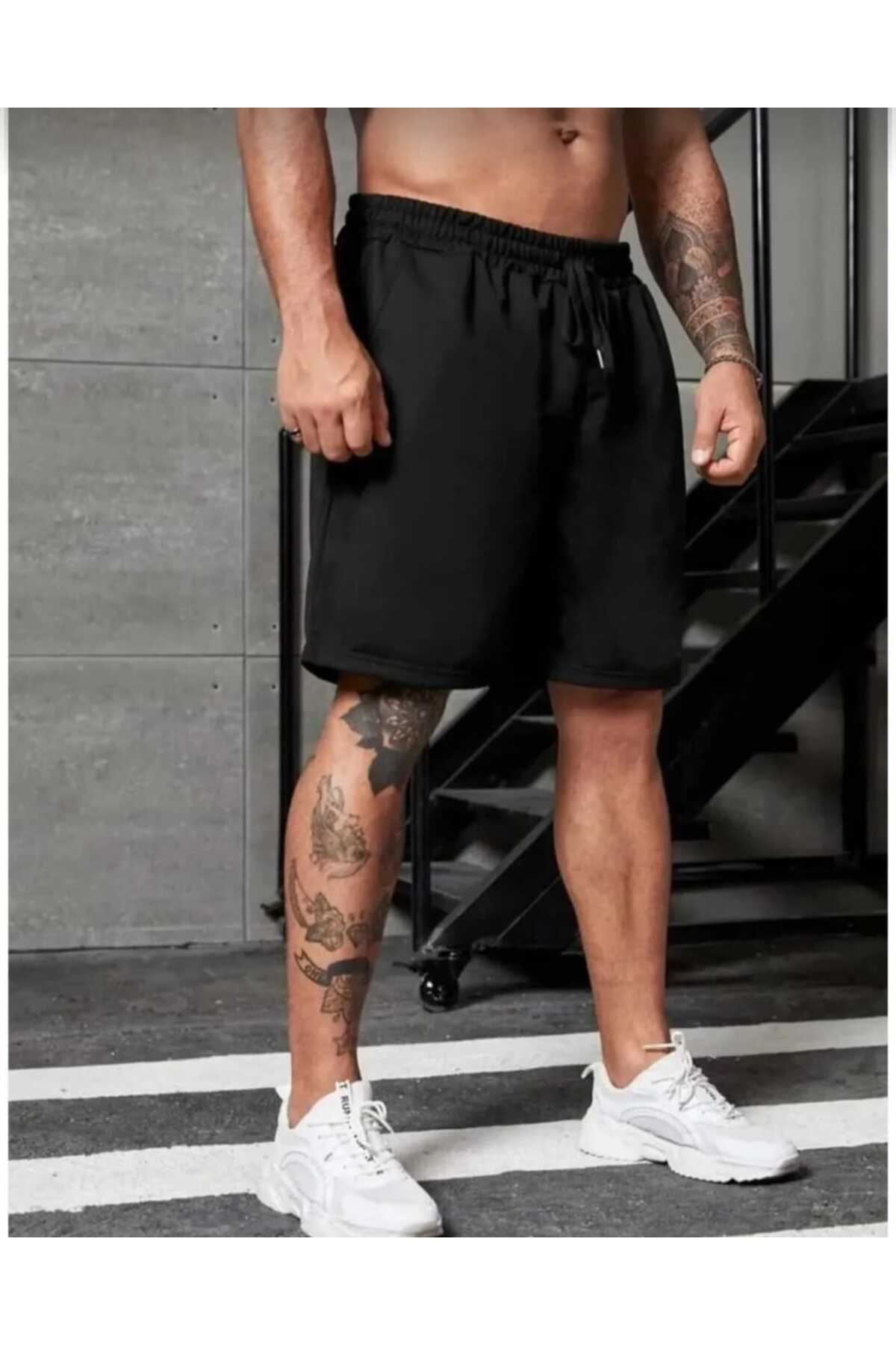 TREND ALİSSE  CEPLİ DÜZ SİYAH ERKEK SPOR BERMUDA YAZLIK RAHAT ŞORT