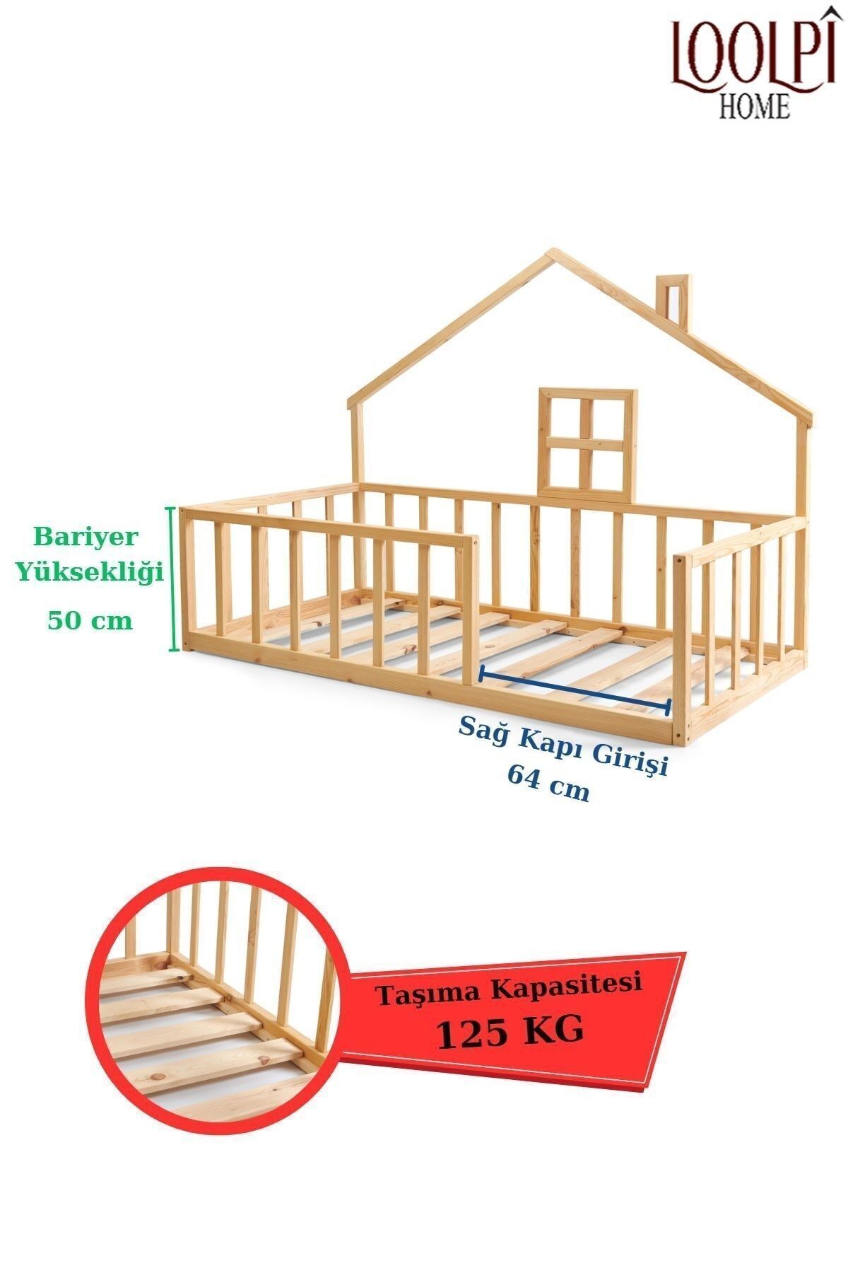 Loolpi Home Dream Ayaksız Montessori Bebek Ve Çocuk Karyolası Unisex Doğal Ahşap Yatak fotoğrafı 7 (önizleme)