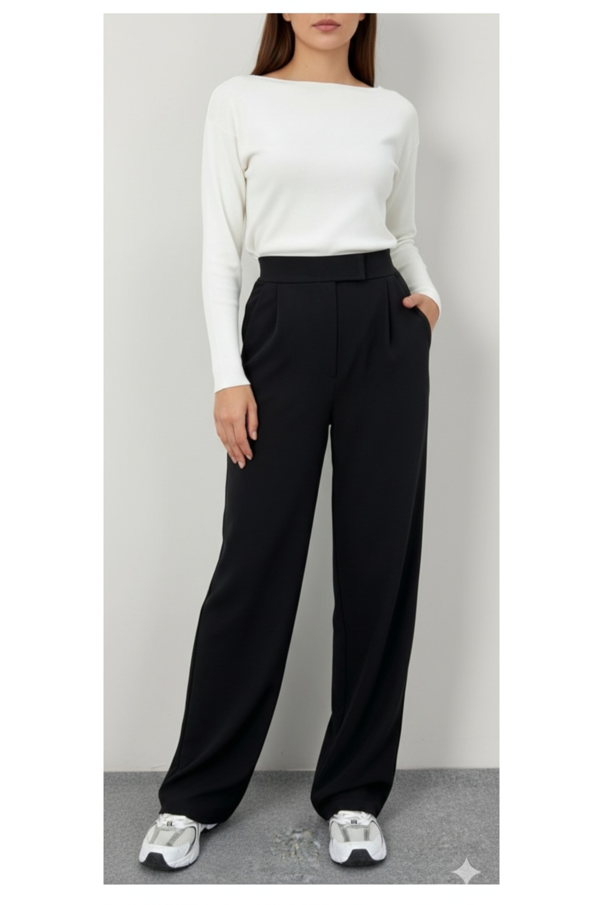 FİFTY ONE Pantaloni Palazzo negri cu închidere velcro din Lycra de damă