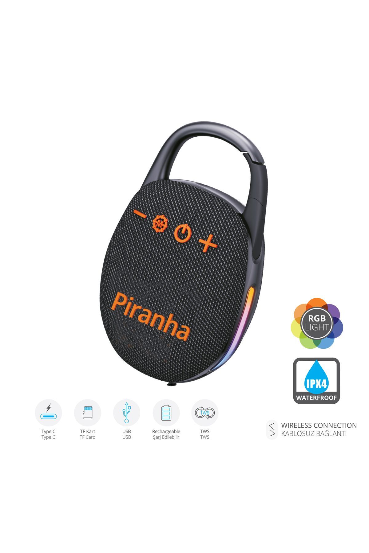 Piranha 7841 Taşınabilir RGB Bluetooth Hoparlör / TWS / USB / TF