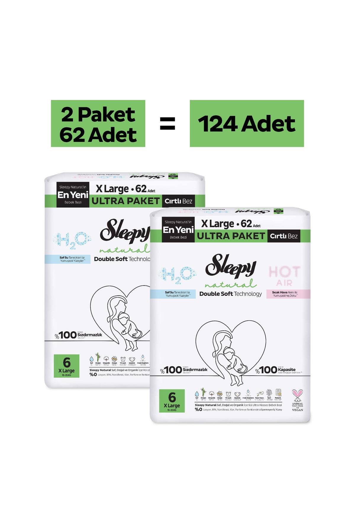 Sleepy Natural Double Soft Ultra Paket Bebek Bezi 6 Numara Xlarge 124 Adet fotoğrafı 2 (önizleme)