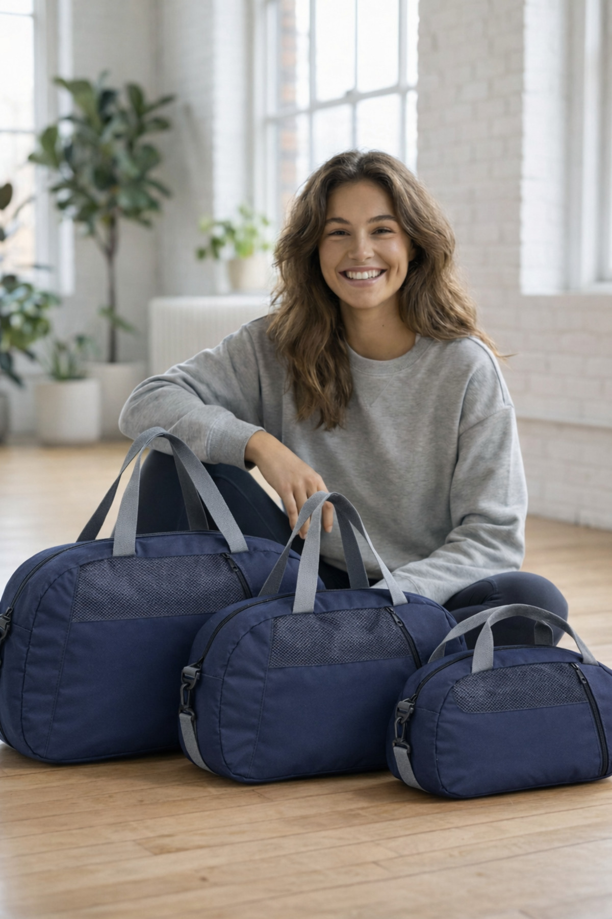 KAFF  3'lü Set D Lacivert valiz Önü Cepli Ayarlanabilir Omuz Askılı El Seyahat Spor Çantası - Görsel 5