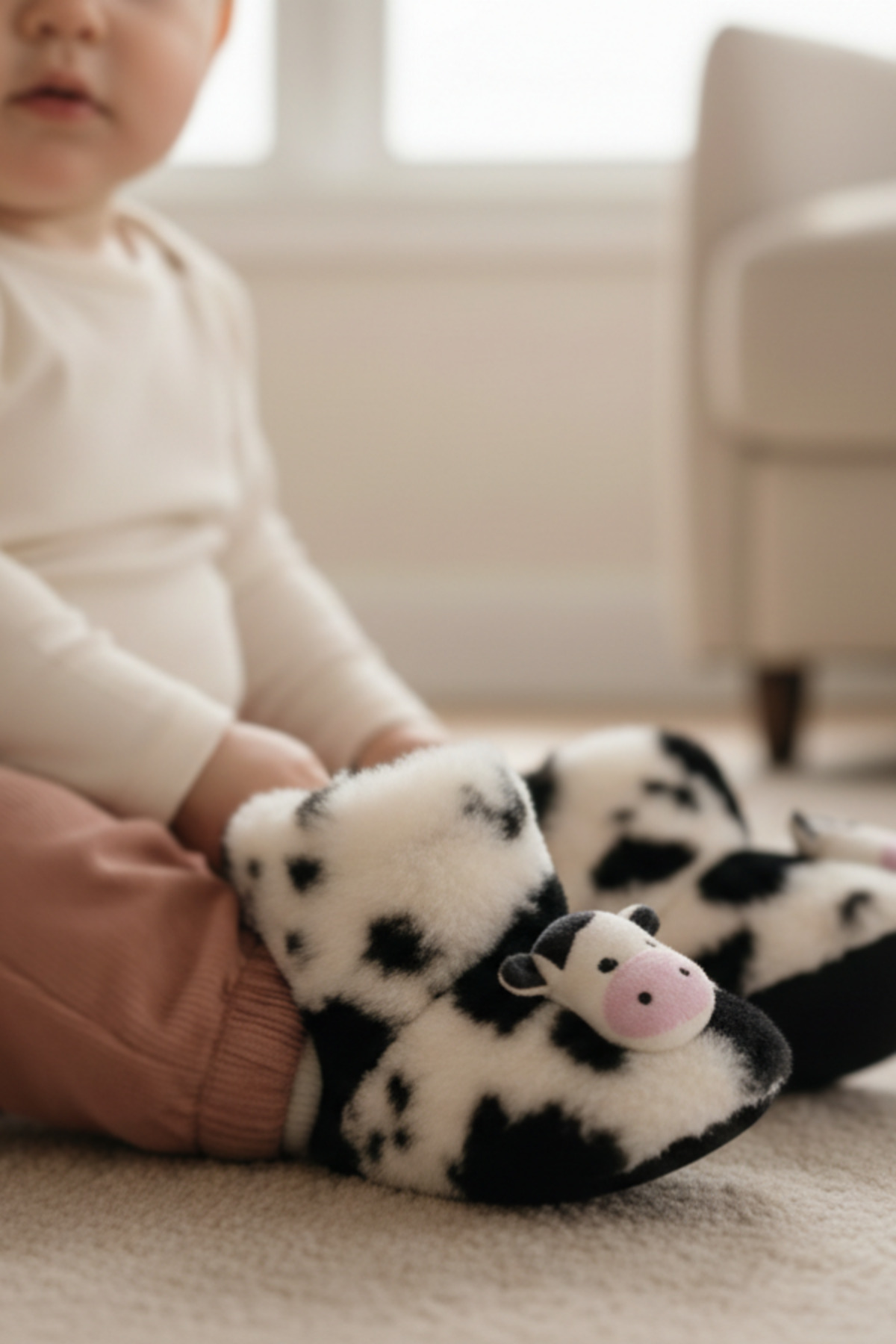 pufien Kışlık Patik, İnek Peluş Bot, Polar İnek Desenli Rahat ve Kaymaz Tabanlı, Bebek ve Çocuk fotoğrafı 5 (önizleme)