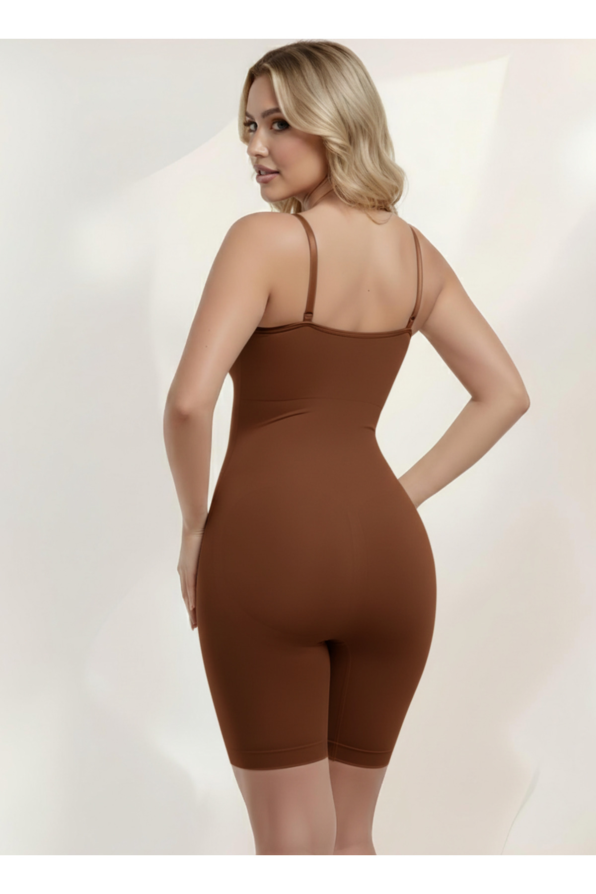 MİSTİRİK Larix Model Extra Toparlayıcı Extra Sıkılaştırıcı Tam Boy Tulum Korse Kahve Renk görsel 4