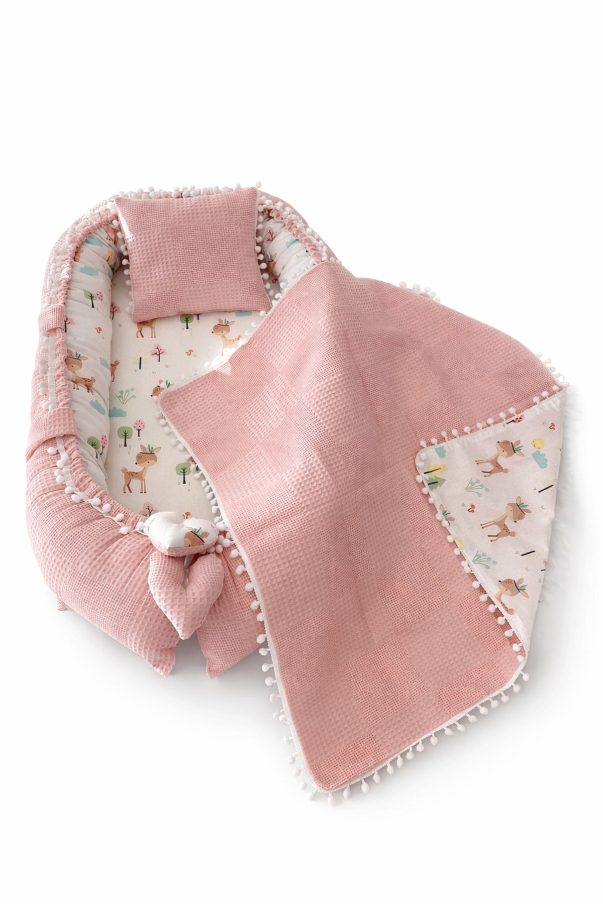 Jaju Baby Babynest Pudra Waffle Pike Kumaş Ceylan Tasarım Ponponlu 3'lü Jaju-babynest Set fotoğrafı 5 (önizleme)