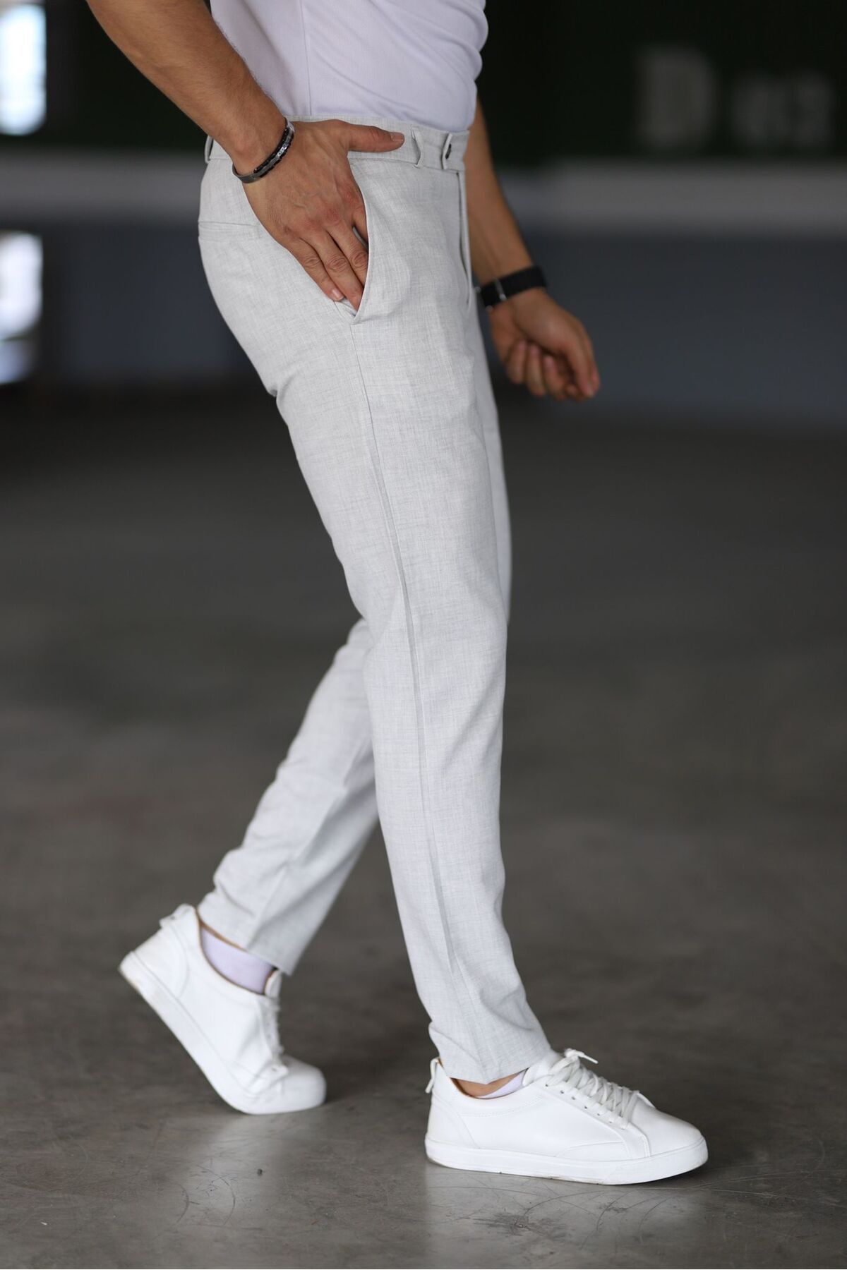 Bürke  Erkek Taş Renk Kaliteli Esnek Likralı Bilek Boy Kumaş Pantolon - Görsel 6