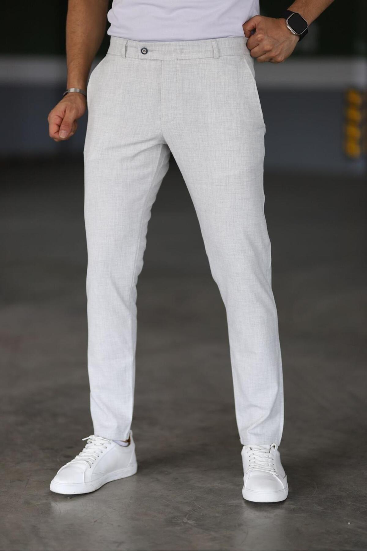 Bürke  Erkek Taş Renk Kaliteli Esnek Likralı Bilek Boy Kumaş Pantolon