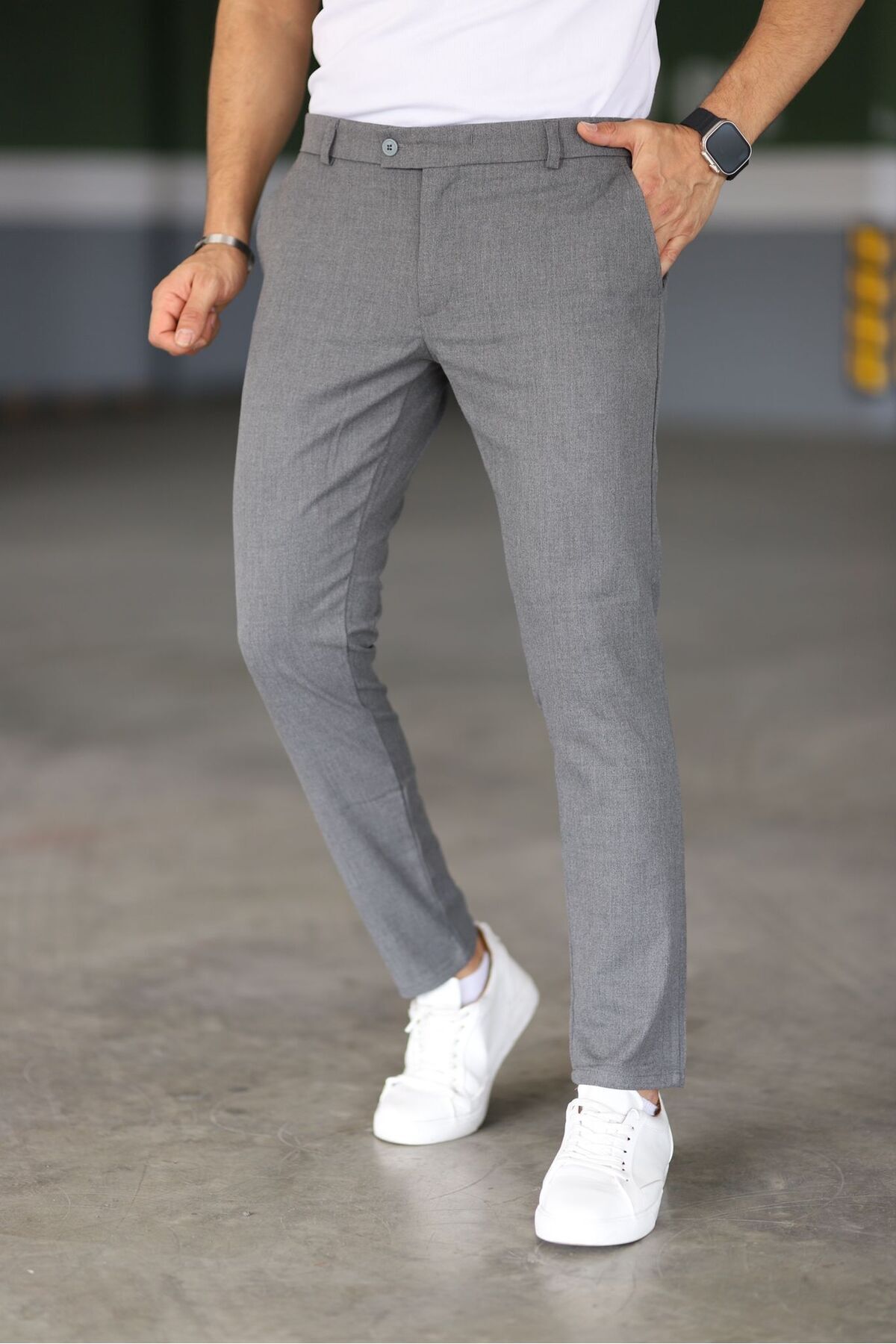 Bürke  Erkek Okul Grisi Renk Kaliteli Esnek Likralı Bilek Boy Kumaş Pantolon - Görsel 7
