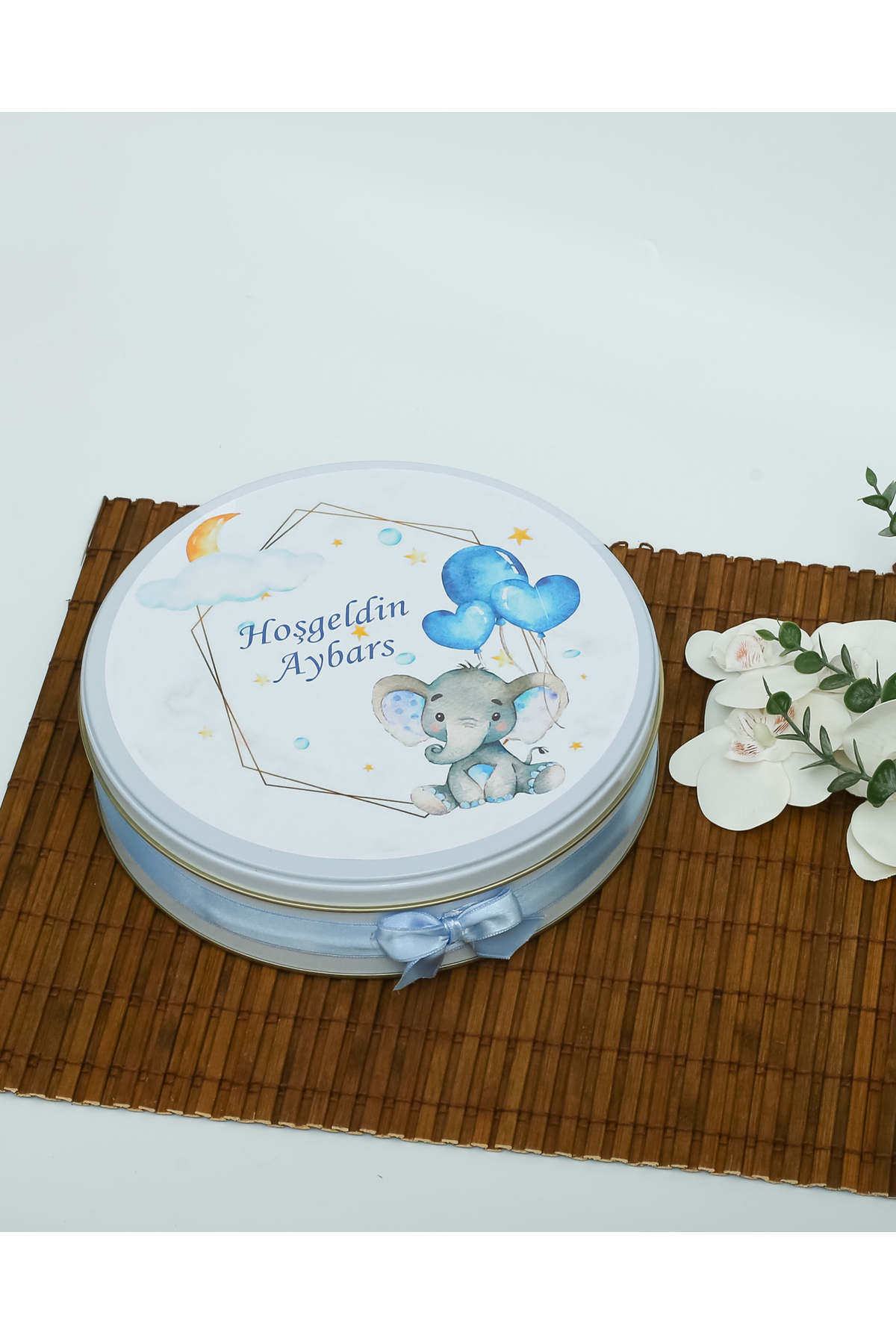 BUGİTO 50 Adet Mavi Balon Tutan Fil Temalı İsme Özel Hoşgeldin Erkek Bebek Doğum Günü Hediyelik Çikolata fotoğrafı 5 (önizleme)