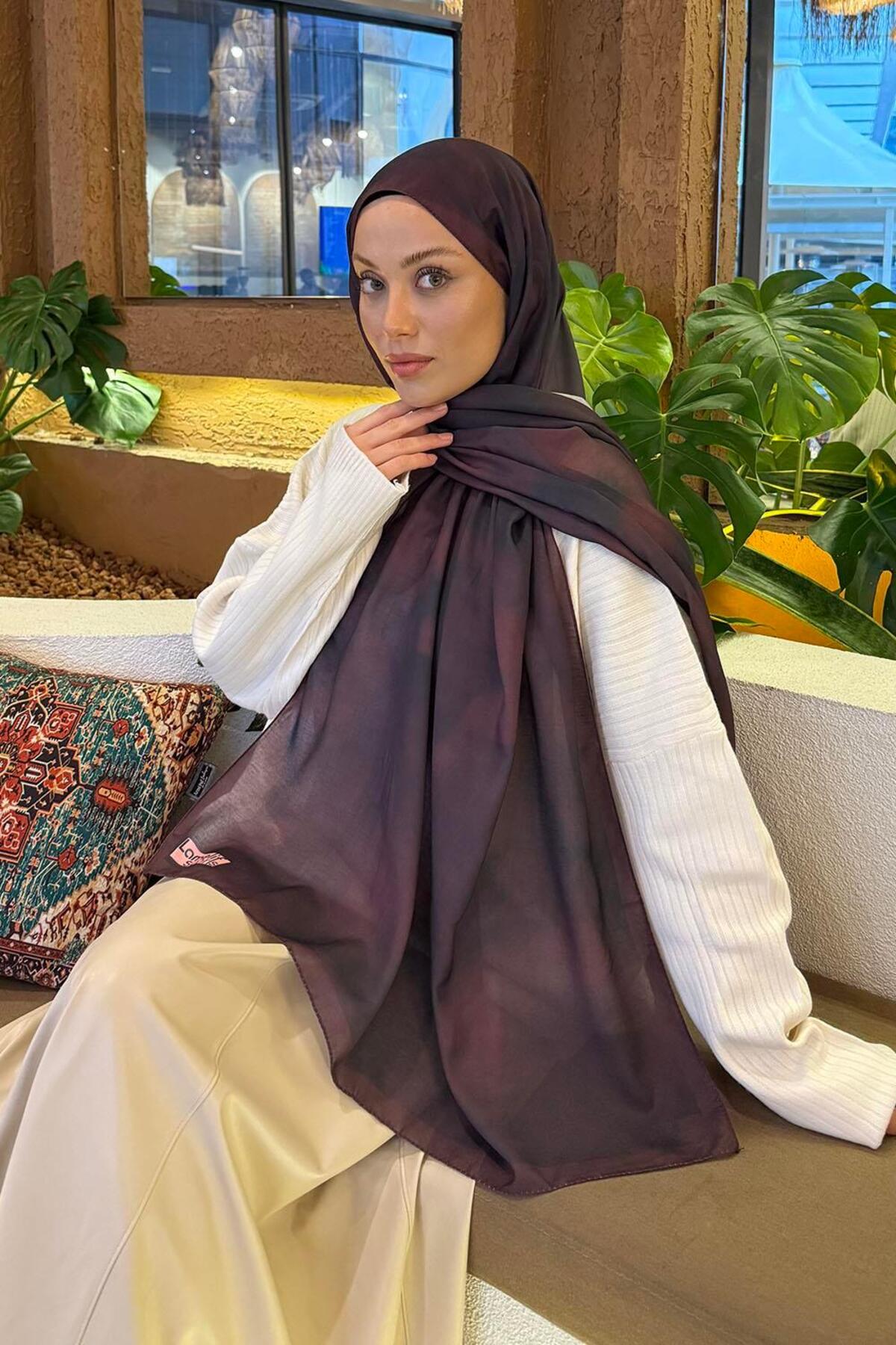 Lamelif  Batik Desen Soft Şal Acı Kahverengi - Görsel 3