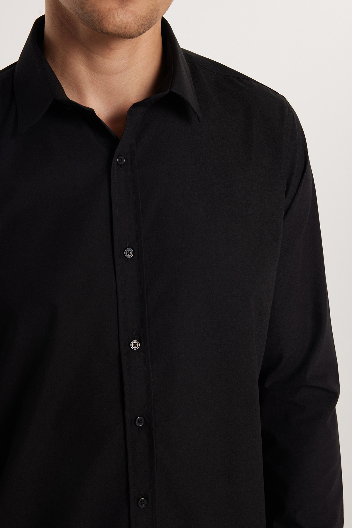 Tudors  Erkek Slim Fit Dar Kesim Pamuklu Terry Cotton Kumaş Kolay Ütü Siyah Gömlek - Görsel 4