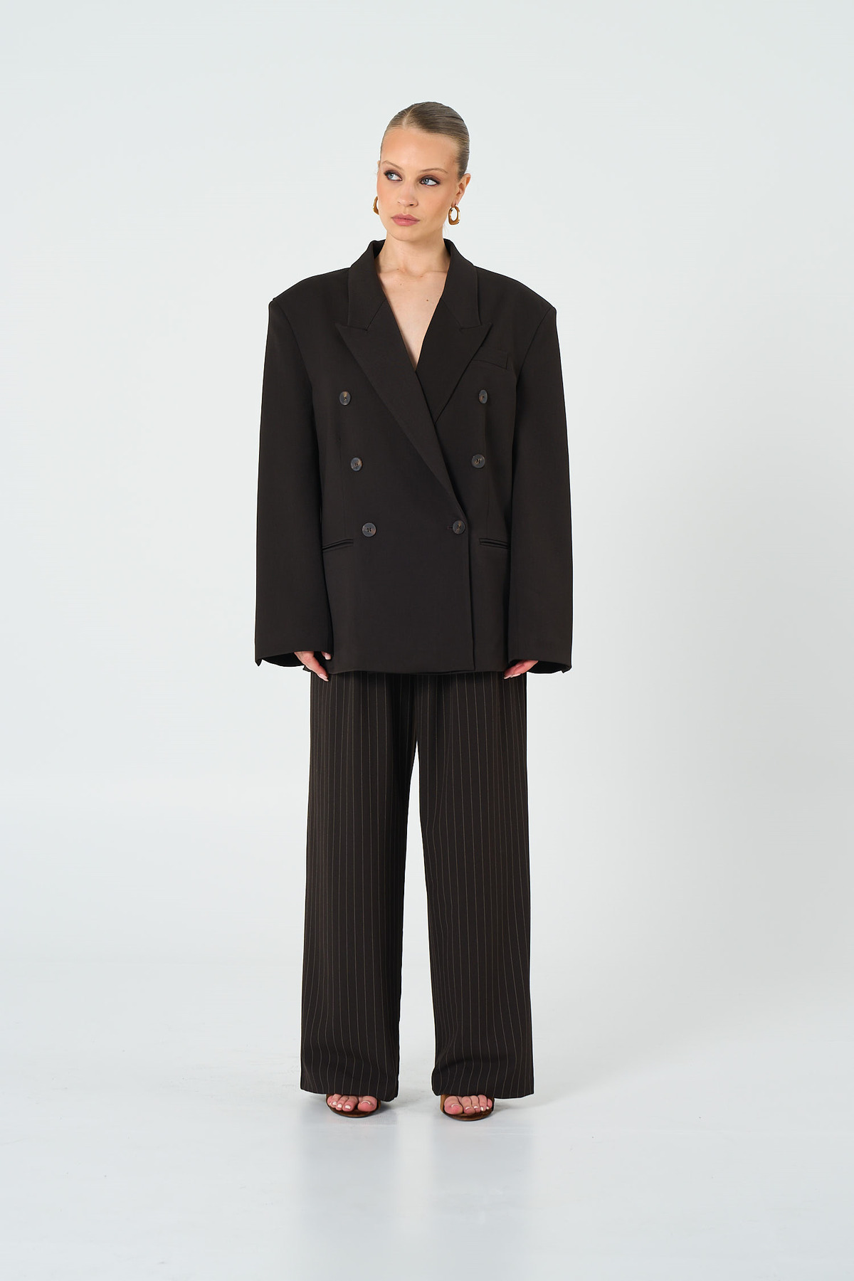 Women's Brown Hip Sitting Oversize Blazer