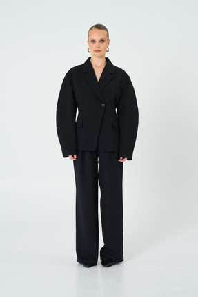 Thalure Kadın Siyah Bele Oturan Blazer
