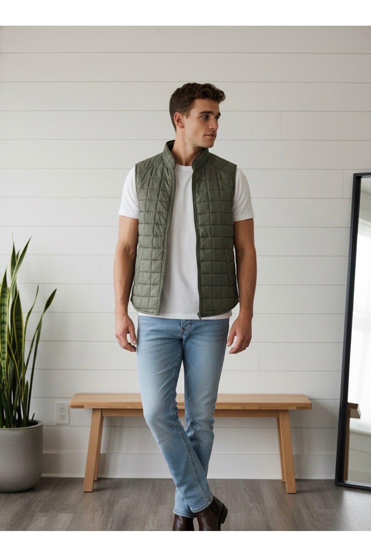 VESİBELLA  HAKİ İNCE ŞİŞME ERKEK YELEK - Görsel 3