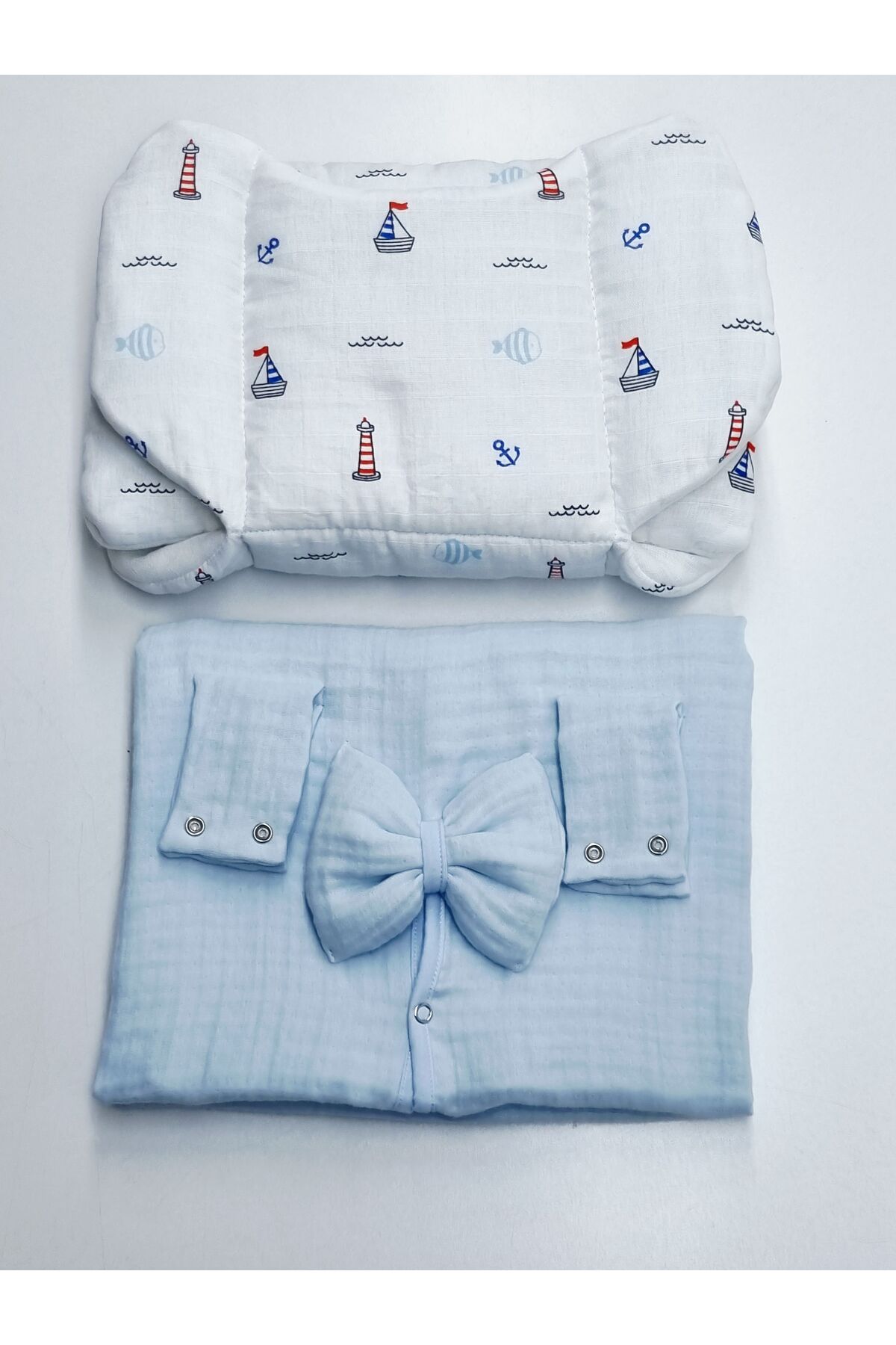 Yada Baby %100 Organik Pamuklu Kumaştan Müslin Dört Kat Bürümcük Minderli Puset Örtüsü Seti fotoğrafı 5 (önizleme)