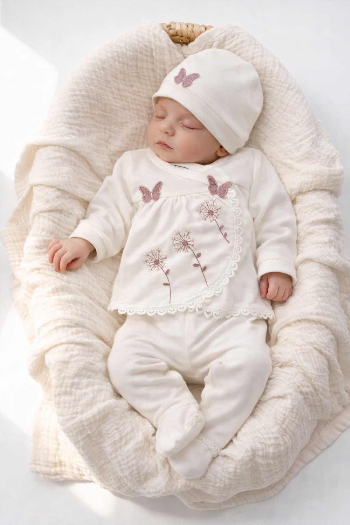 VERONA TARZ Kutulu Kız Bebek Kelebek Nakışlı Organik 5li Hastane Çıkış Seti Yenidoğan Kıyafeti 50-56cm 0-3ay fotoğrafı 2 (önizleme)