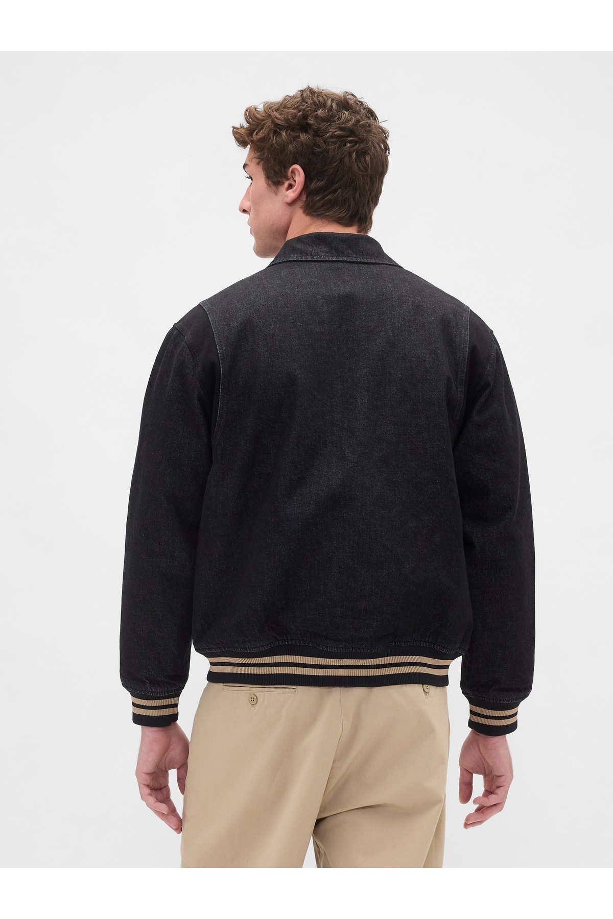 GAP  Erkek Siyah Oversized Varsity Denim Ceket - Görsel 4