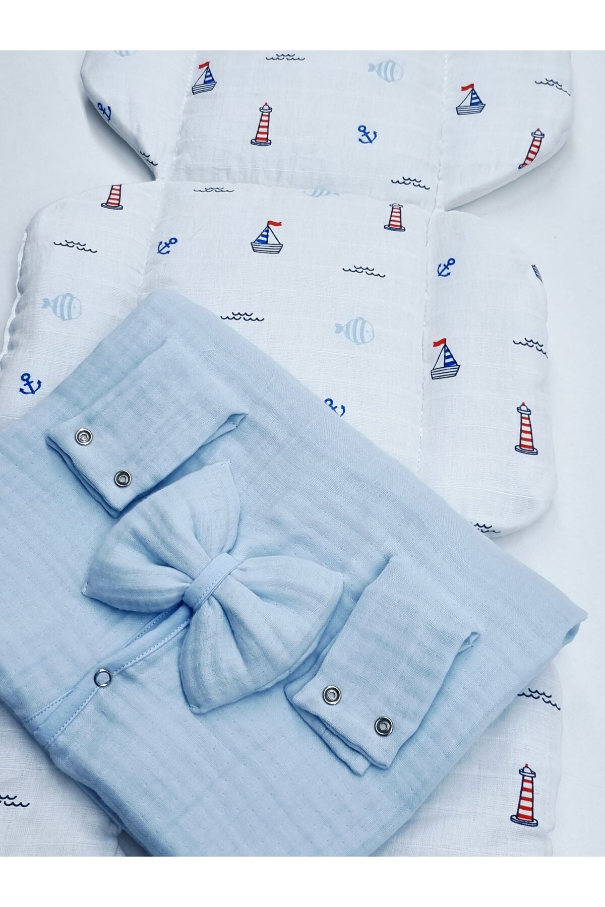 Yada Baby %100 Organik Pamuklu Kumaştan Müslin Dört Kat Bürümcük Minderli Puset Örtüsü Seti fotoğrafı 6 (önizleme)