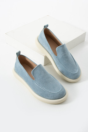 diclepolat Kadın Loafer Günlük Klasik Ayakkabı Casual Makosen Fonle Mavi