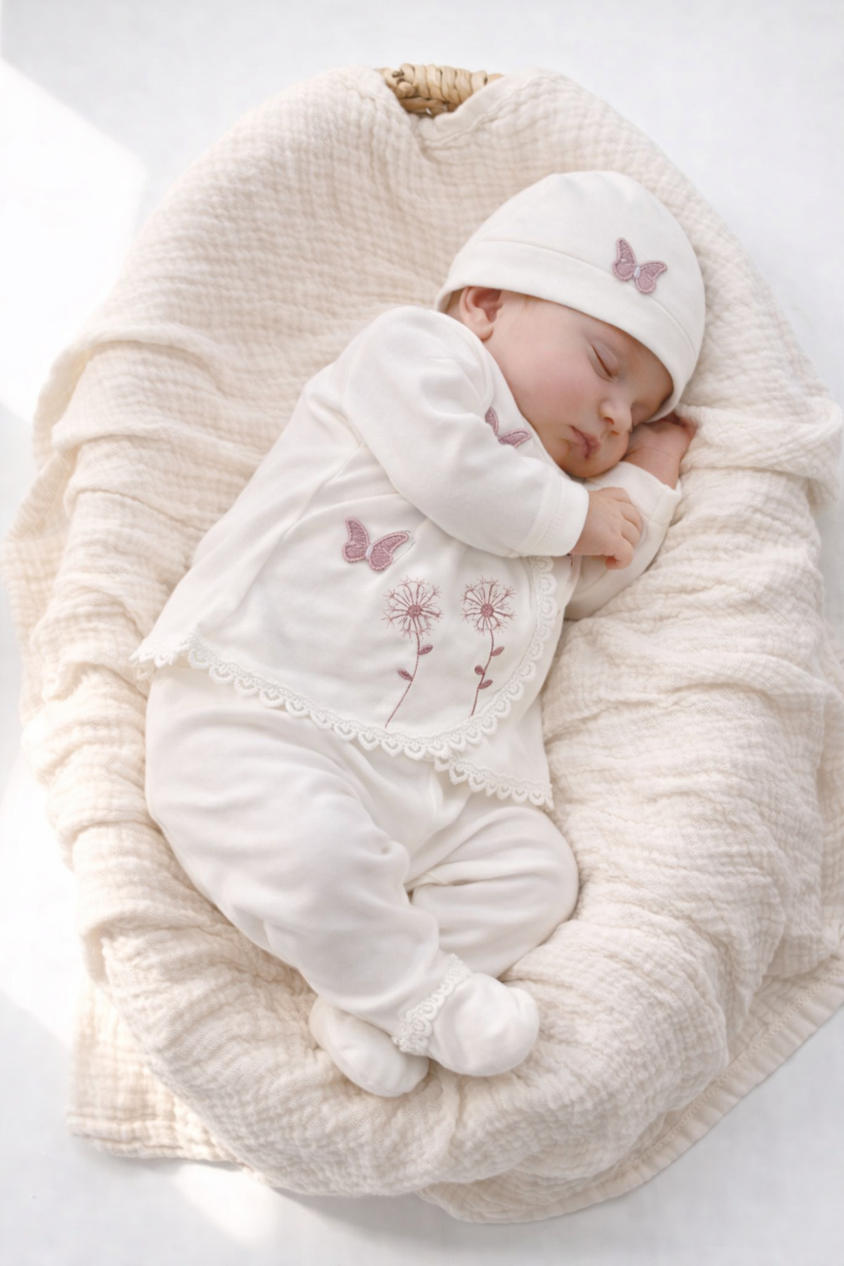 VERONA TARZ Kutulu Kız Bebek Kelebek Nakışlı Organik 5li Hastane Çıkış Seti Yenidoğan Kıyafeti 50-56cm 0-3ay fotoğrafı 4 (önizleme)