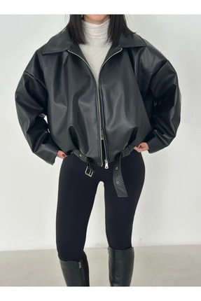 Rowsmen KADIN Yeni Sezon P&B Oversize Bomber KADIN Deri Ceket Oversize Relax ...