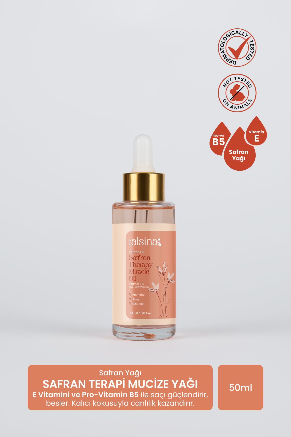 Alsina Safran Yağlı Saç Bakım Yağı 50 ml - Keratin İçeren Onarıcı & Parlaklık Veren Bakım , — 8683690485856
