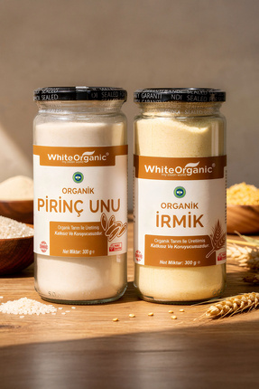 White Organic Bebek İrmiği+Pirinç Unu + 6 Ay Avantaj Set 2'li Cam