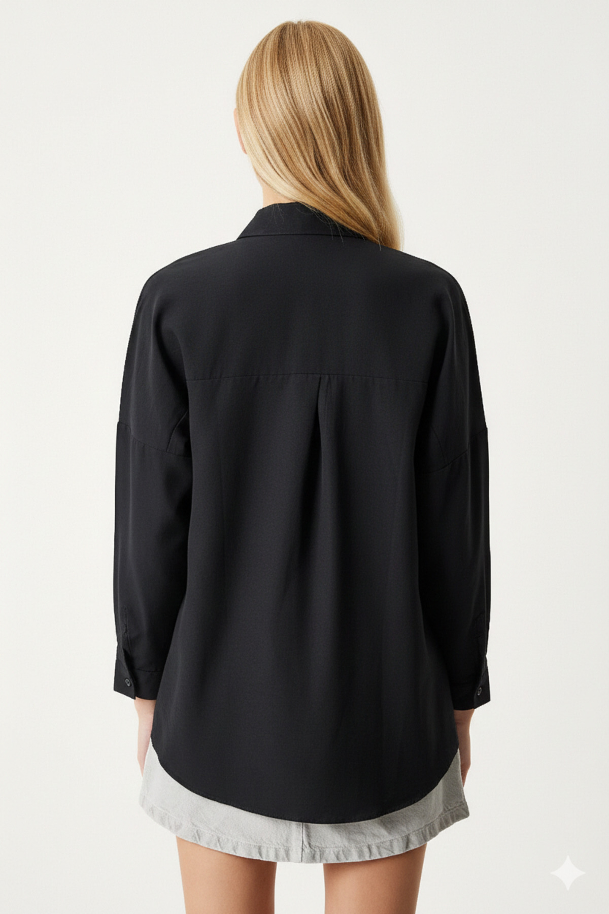 hazelin Kadın Siyah Oversize Uzun Basic Gömlek HZL22W-BD139001 görsel 5