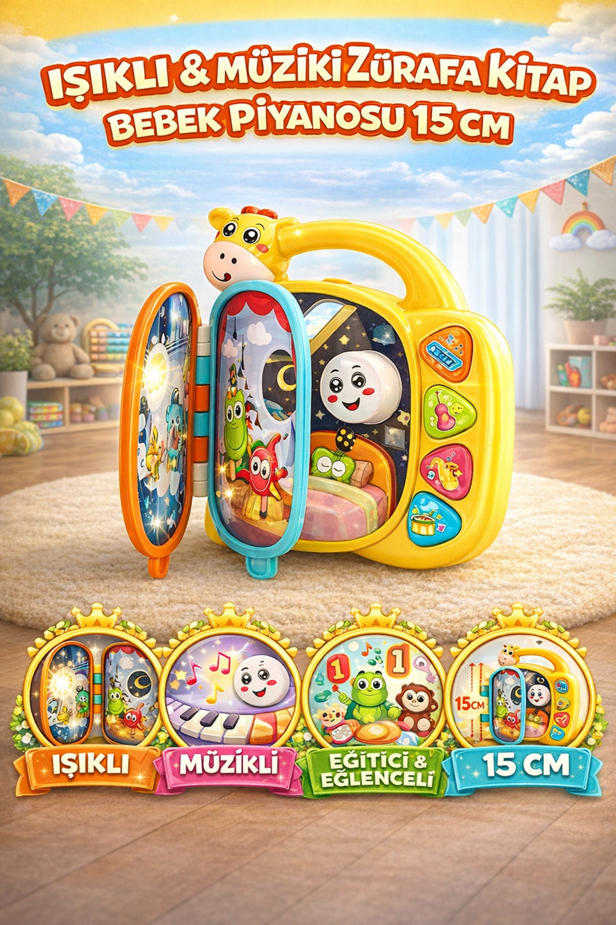 YILDIRIM OYUNCAK Kutulu Işıklı ve Müzikli Zürafa Kitap Bebek