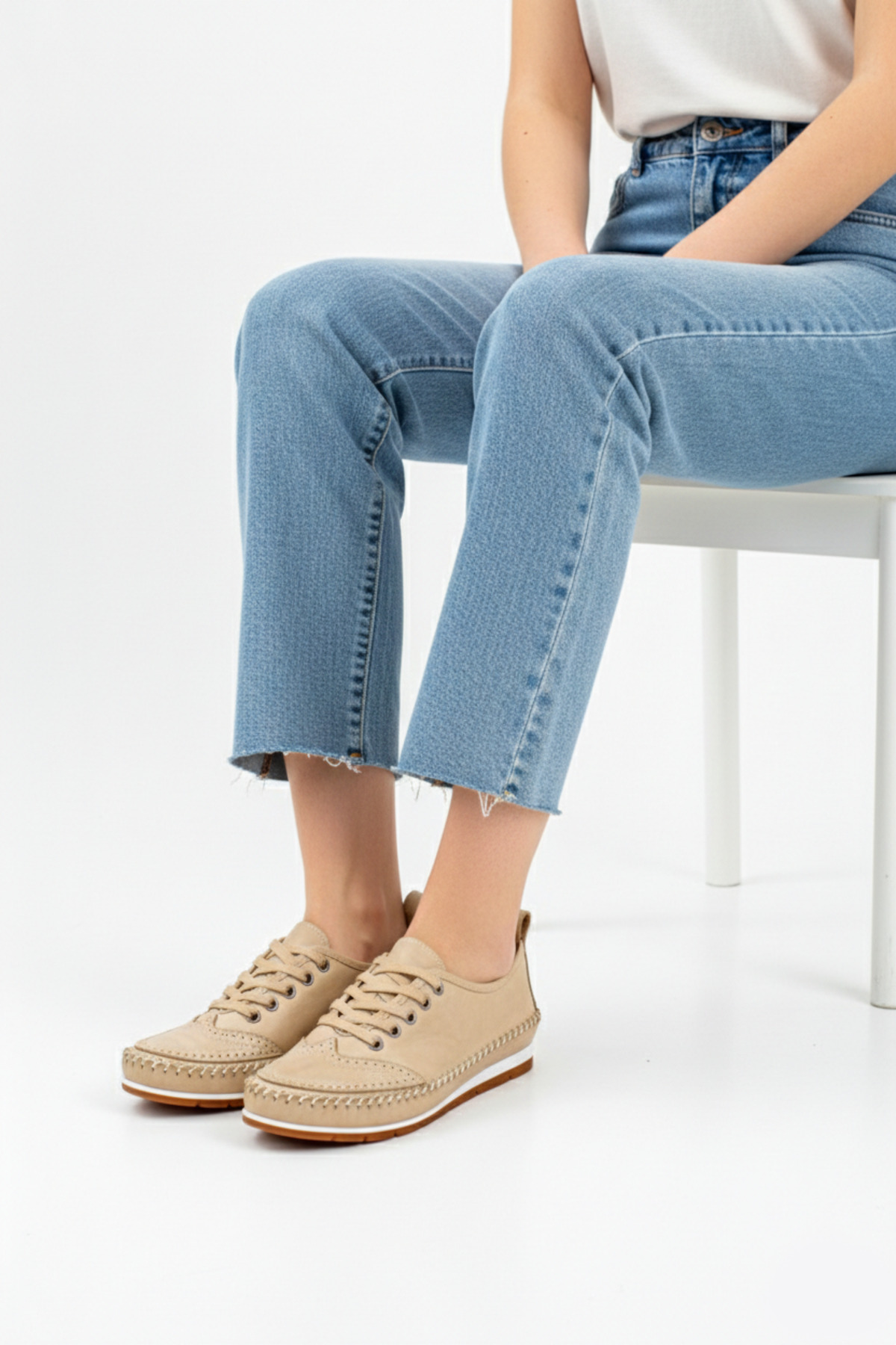 Deripabuc  Hakiki Deri Yeni Bej Kadın Deri Babet Dp16-0061 - Görsel 3