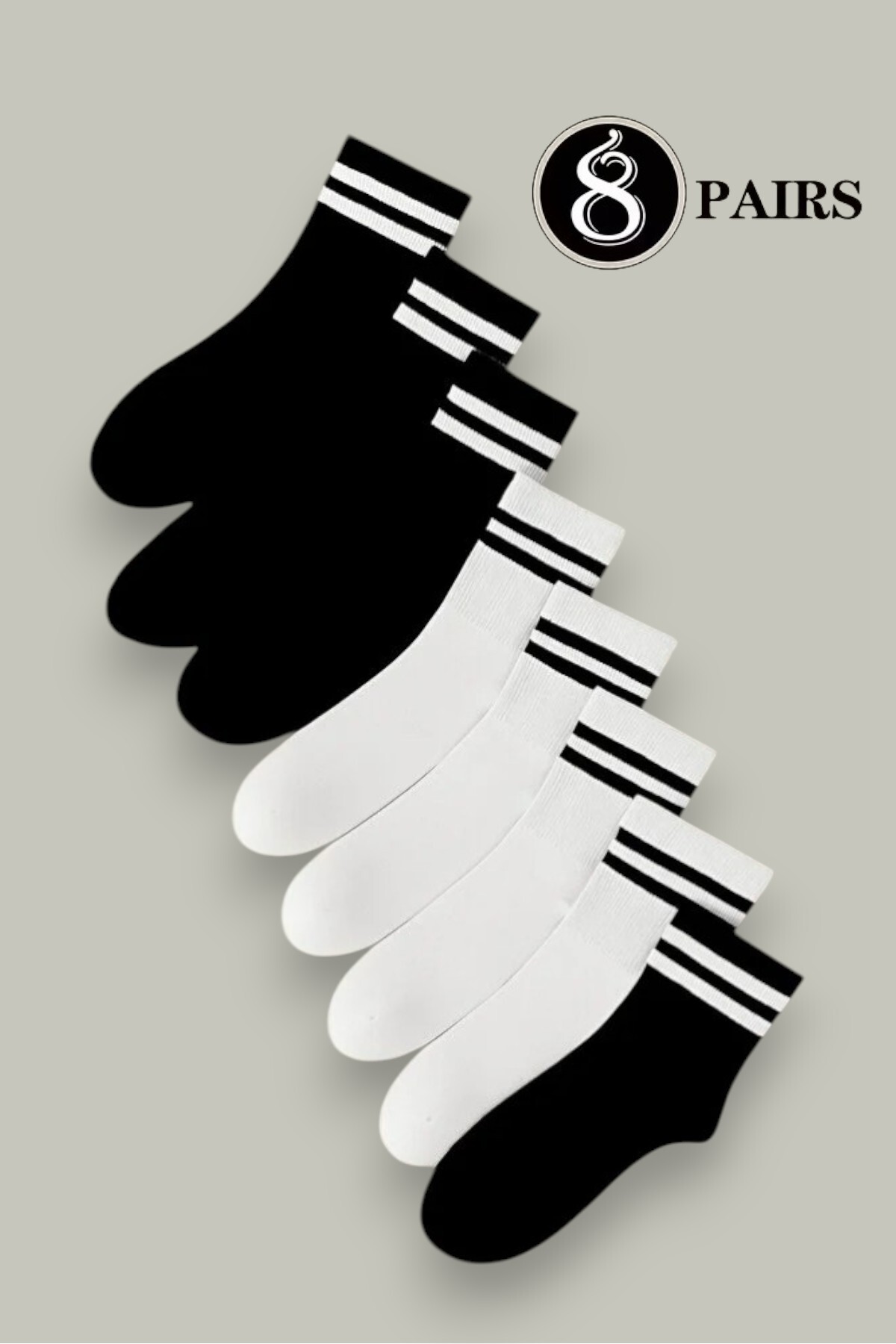 Esinti Unisex bílé pruhované vysokoškolské ponožky, 8 kusů v balení, bavlna (...