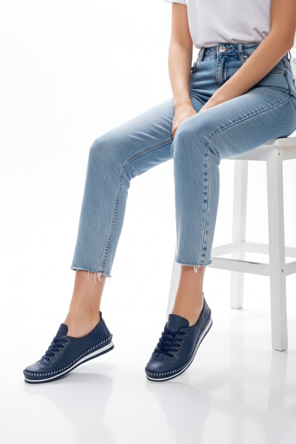 Deripabuc  Hakiki Deri Lacivert Kadın Deri Babet Dp16-0061