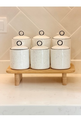 Sade Hediye Porselen Vakum Kapaklı 3'lü Büyük Baharatlık/3 Küçük Baharatlık/s...