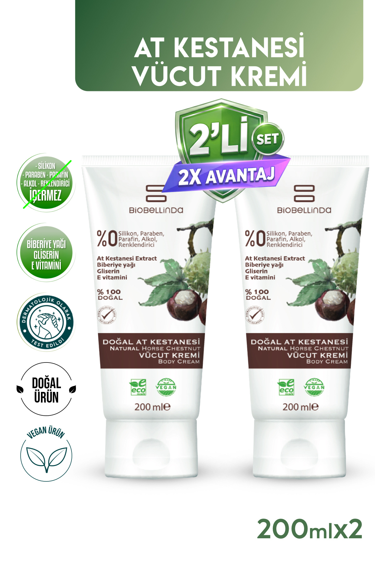 BioBellinda Doğal At Kestanesi Vücut Kremi 200 ml ( 2'Lİ SET
