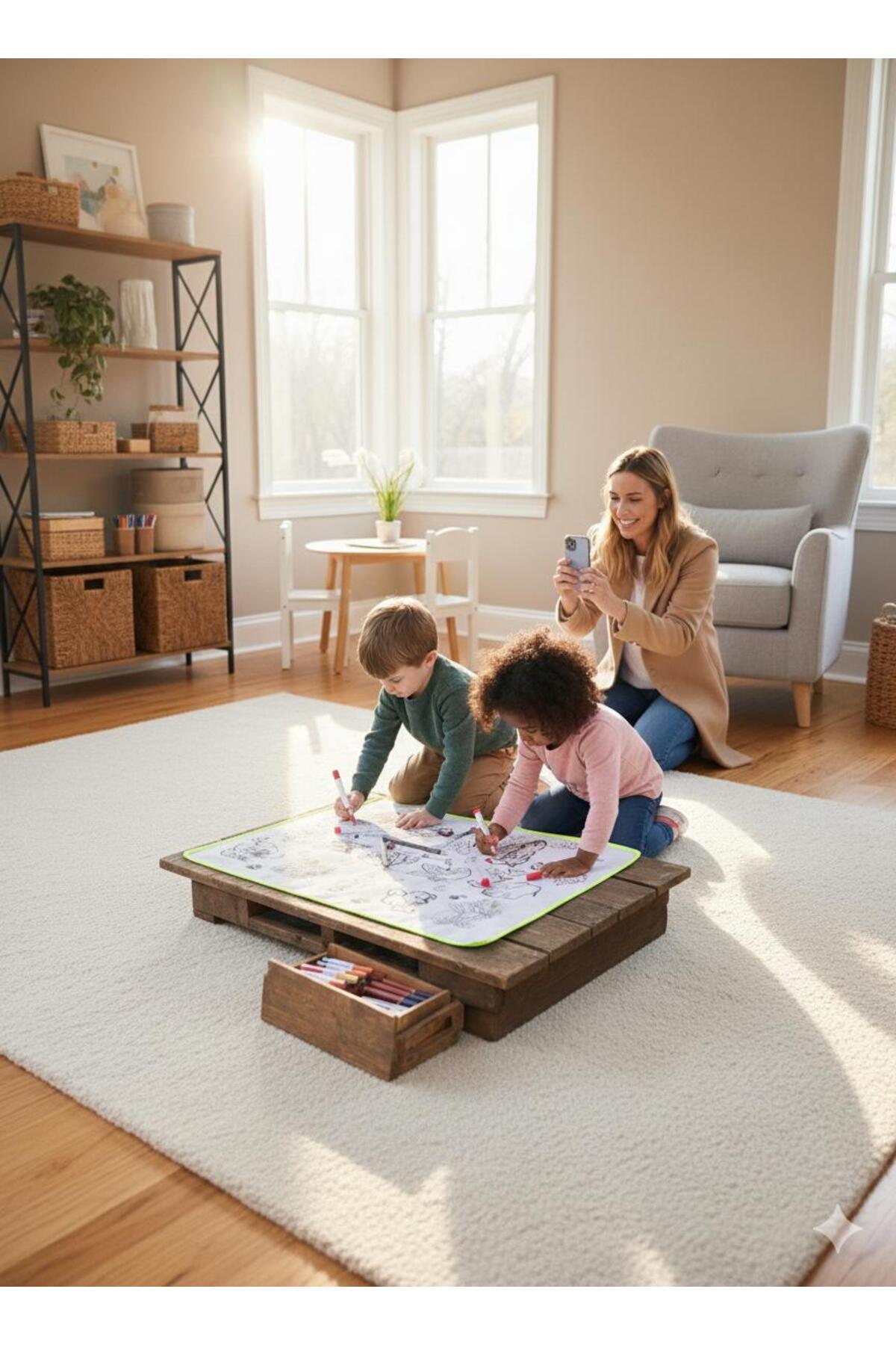 Esrabutik Eğitici Boyanabilir Su geçirmez yıkanabilir Çocuklar için Eğlence Matı 75X50 Boya Kalem Seti Hediye fotoğrafı 3 (önizleme)