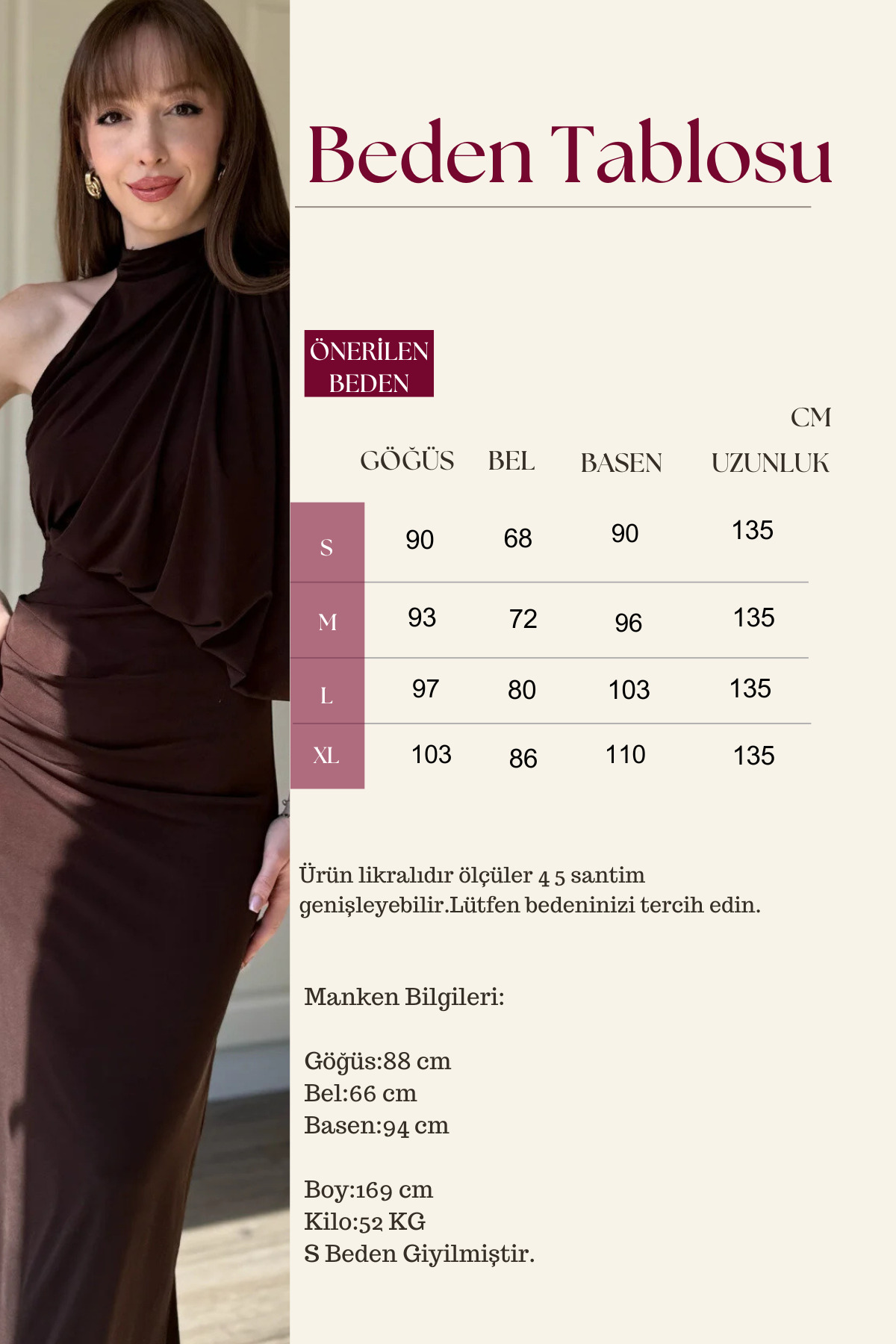 Dilay Gökoğlu Butik  Tek Omuz Boyunlu Zarif Dökümlü Kahverengi Maxi Elbise - Görsel 3