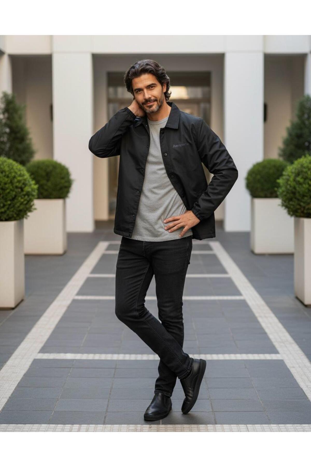 Hamera  Su Ve Rüzgar Geçirmez Siyah Erkek Ceket Mont