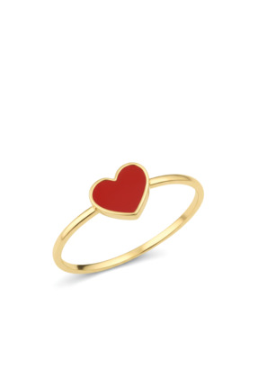 Zeya Kuyumculuk 14 Ayar Altın Kırmızı Kalp Yüzük