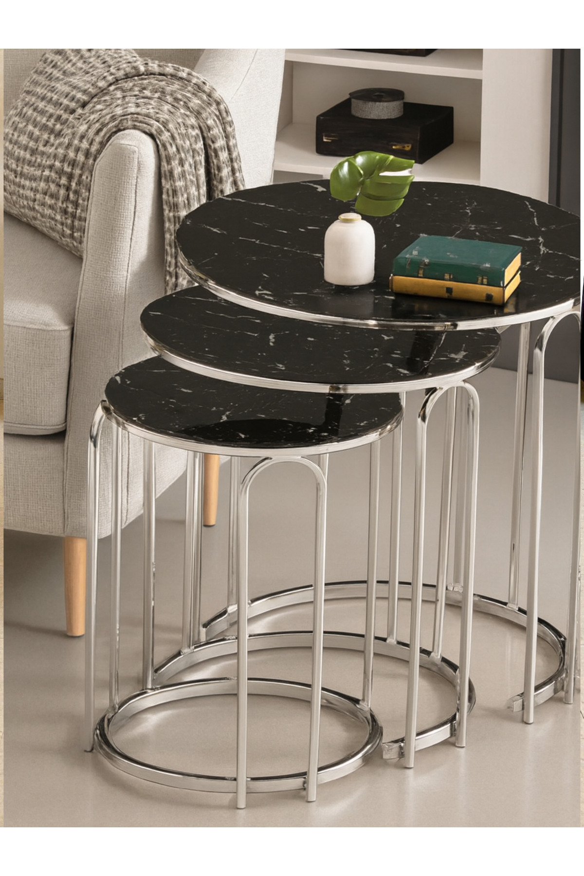 3' LÜ CAM NİKEL (GÜMÜŞ) AYAK LENKA METAL SEHPA