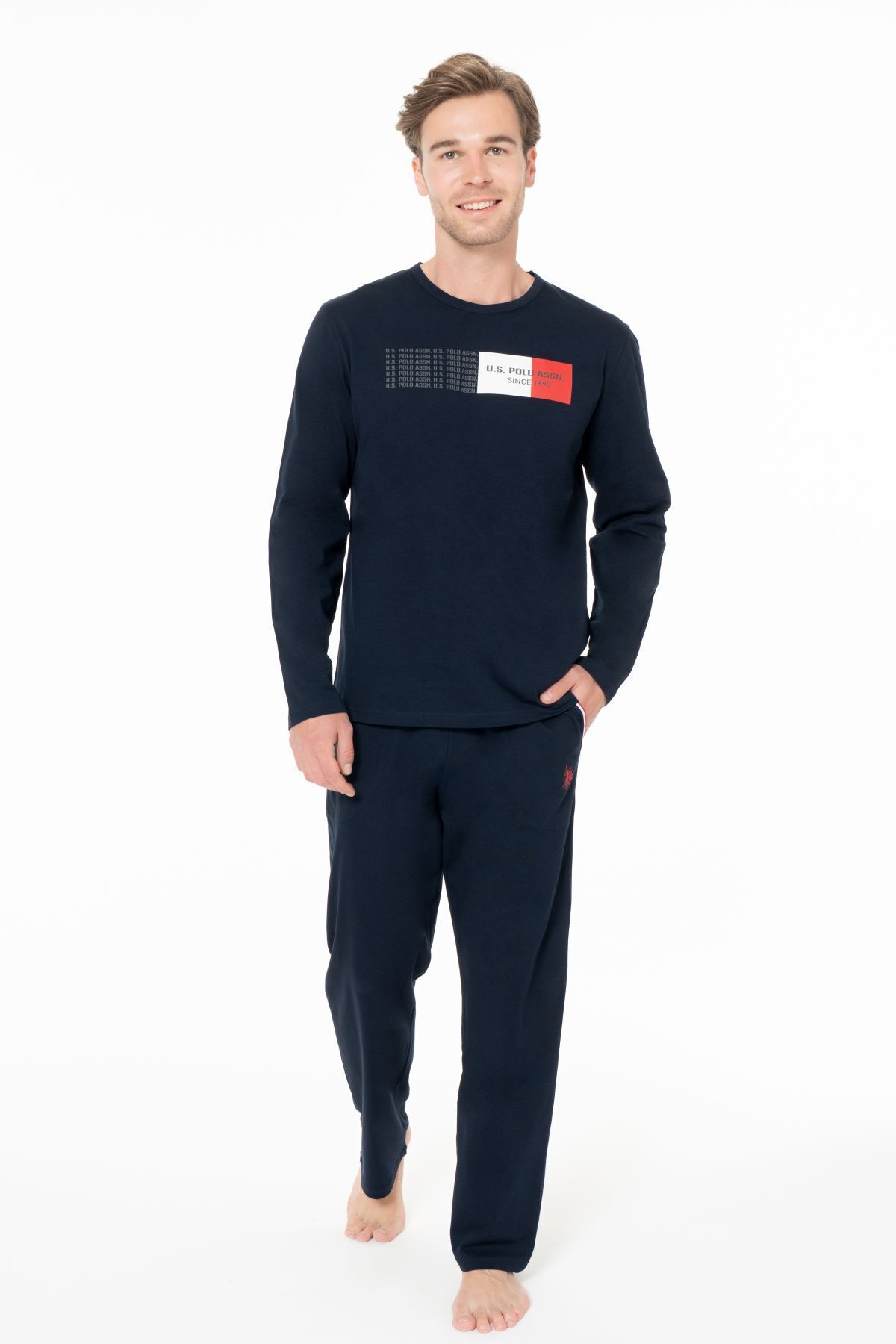 یو اس پولو ست لباس خواب مردانه یقه گرد آستین بلند U.S. Polo Assn. 18945 - سرمه ای - سرمه ای -