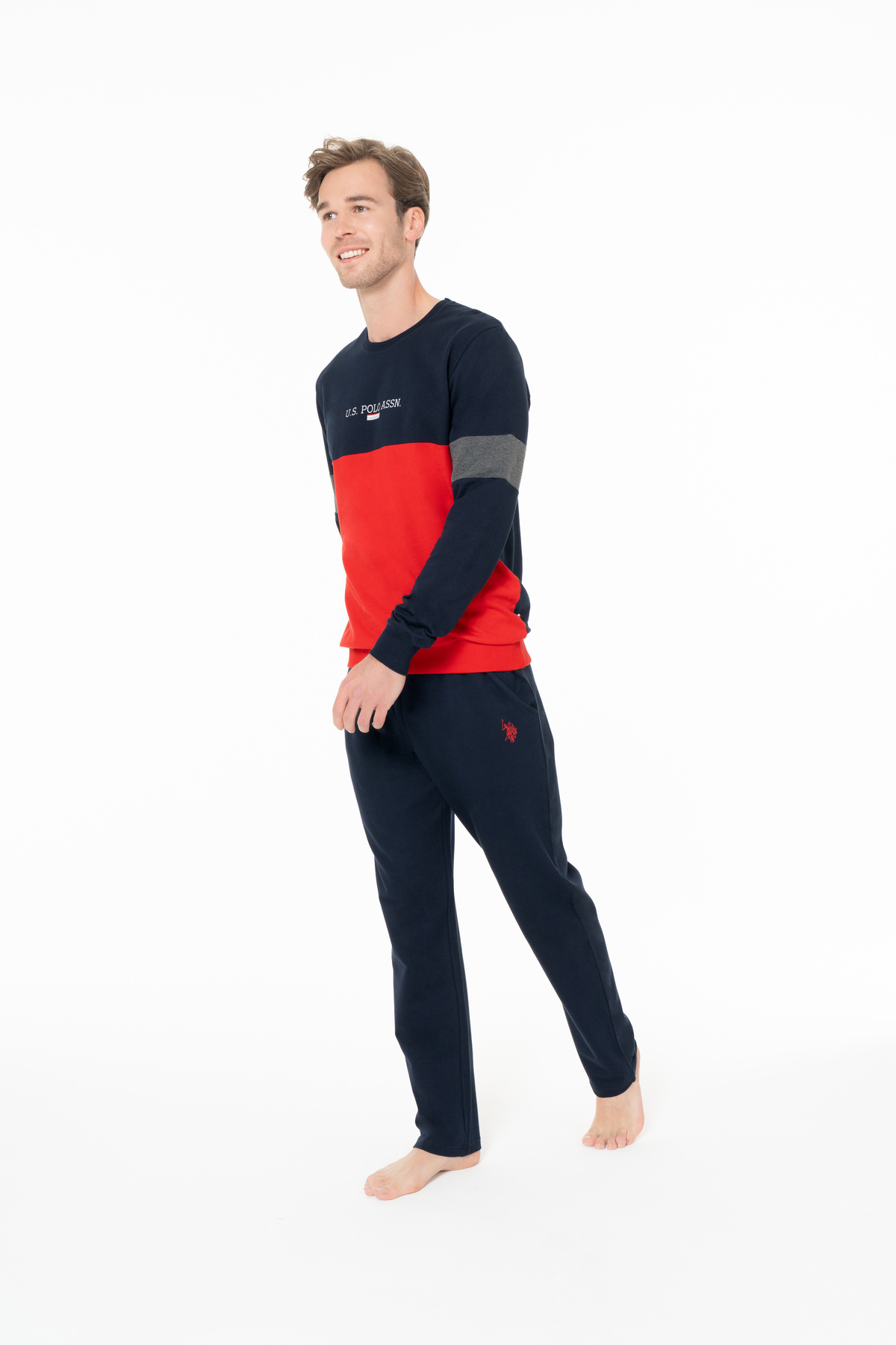 یو اس پولو ست لباس خواب مردانه آستین بلند زمستانی دارای مجوز، کد 18930-NAVY-2XL